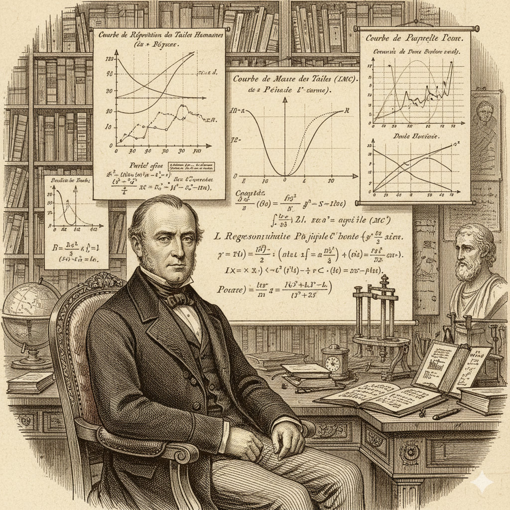Adolphe Quetelet with his original statistical charts and formulas